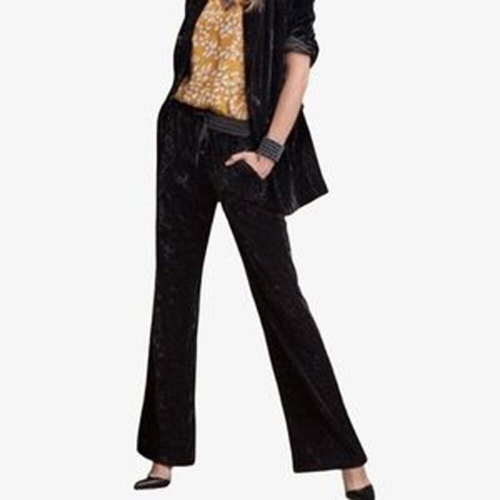 CAbi Crushed Black Velvet Hostess Wide Leg Pants